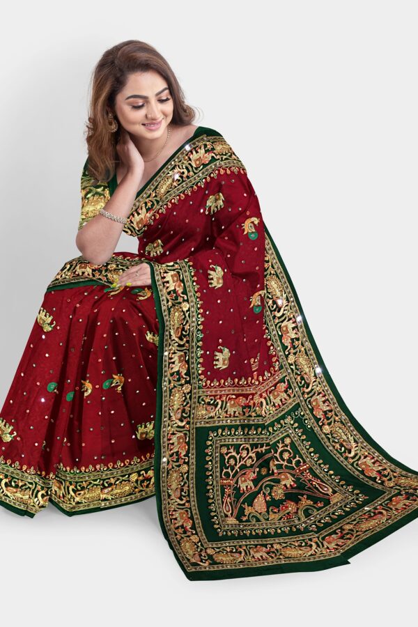 GHARCHOLA SAREE MAROON - Image 3