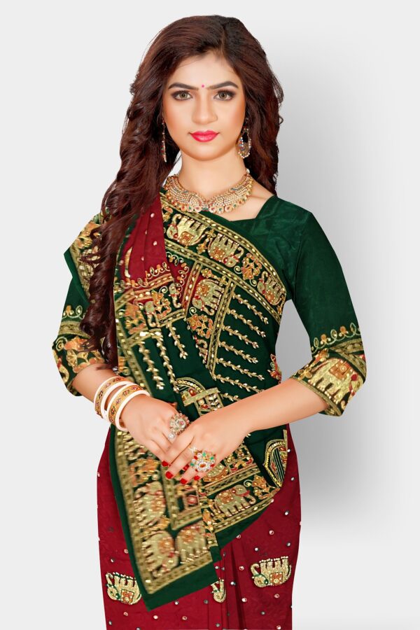 GHARCHOLA SAREE JACQUARD SILK MAROON - Image 2