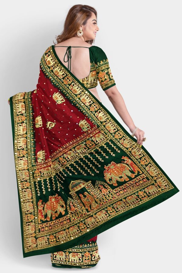 GHARCHOLA SAREE JACQUARD SILK MAROON - Image 3