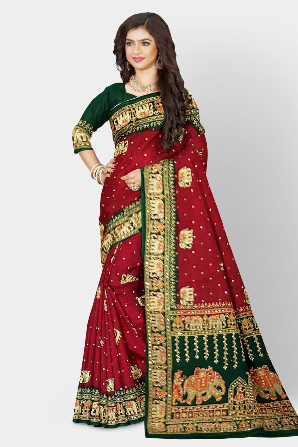 GHARCHOLA SAREE JACQUARD SILK MAROON - Image 4