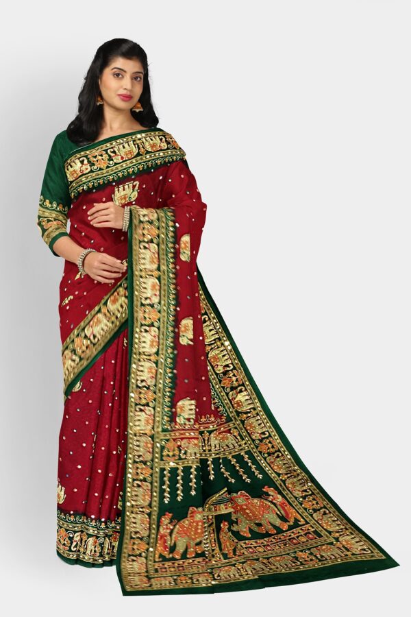 GHARCHOLA SAREE JACQUARD SILK MAROON - Image 5