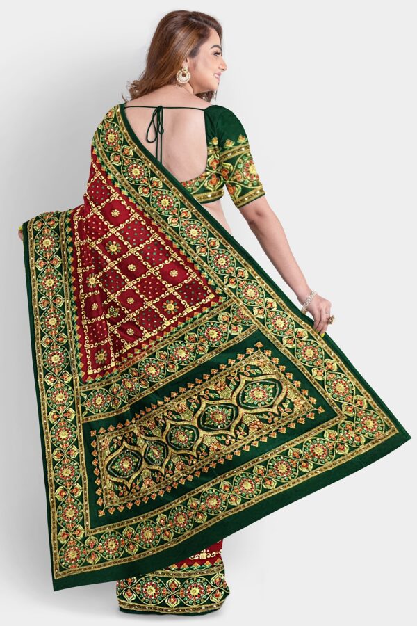 GHARCHOLA SAREE JACQUARD SILK MAROON - Image 4