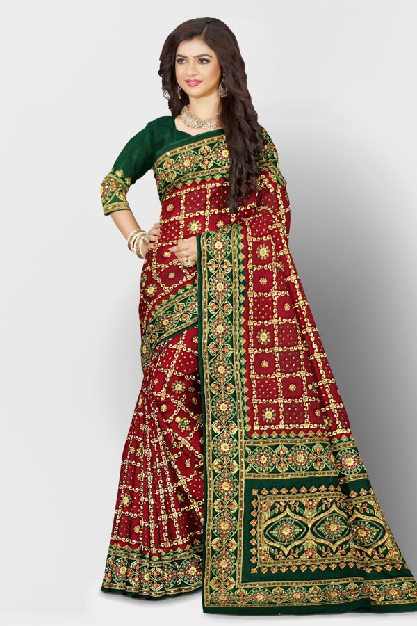 GHARCHOLA SAREE JACQUARD SILK MAROON - Image 5