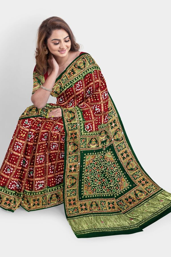 PURE SILK BANDHANI GHARCHOLA SAREE - Image 4