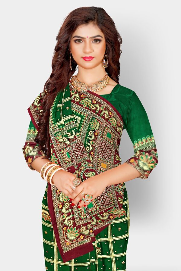 GREEN GHARCHOLA SAREE PURE SILK - Image 2