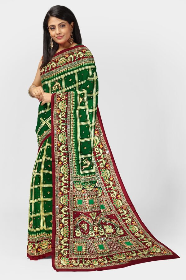 GREEN GHARCHOLA SAREE PURE SILK - Image 3