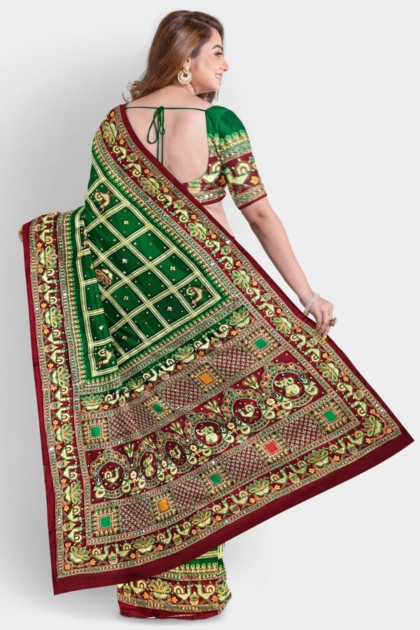 GREEN GHARCHOLA SAREE PURE SILK - Image 4