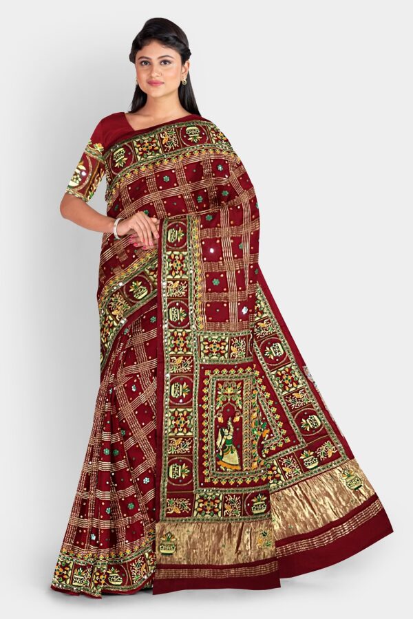 PURE SILK GHARCHOLA SAREE MAROON - Image 2