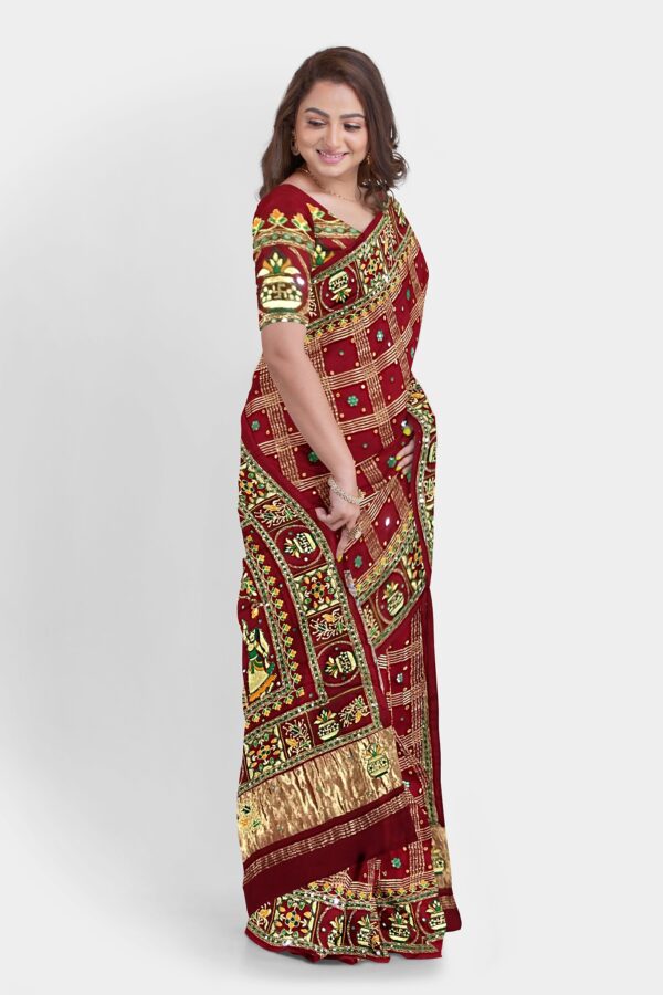 PURE SILK GHARCHOLA SAREE MAROON - Image 3