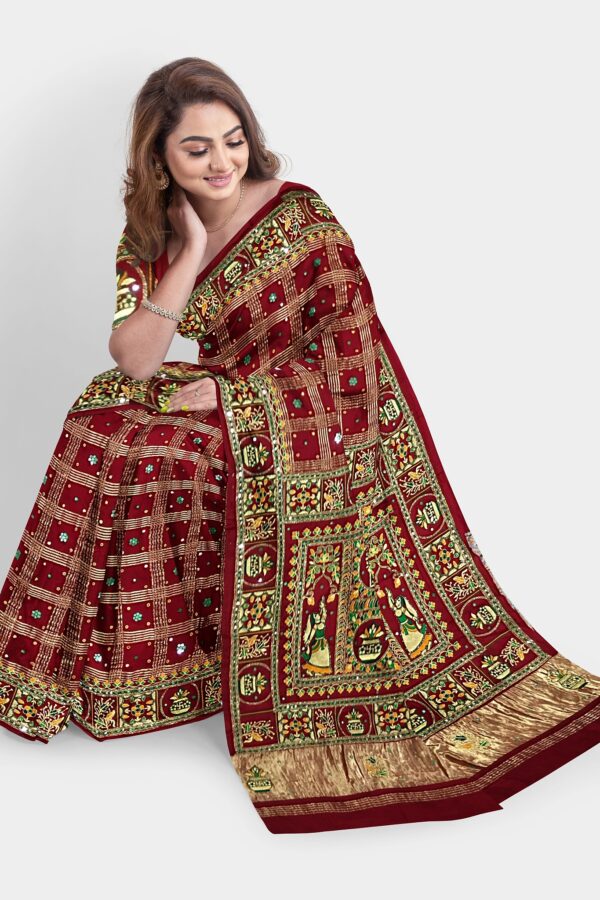 PURE SILK GHARCHOLA SAREE MAROON - Image 4