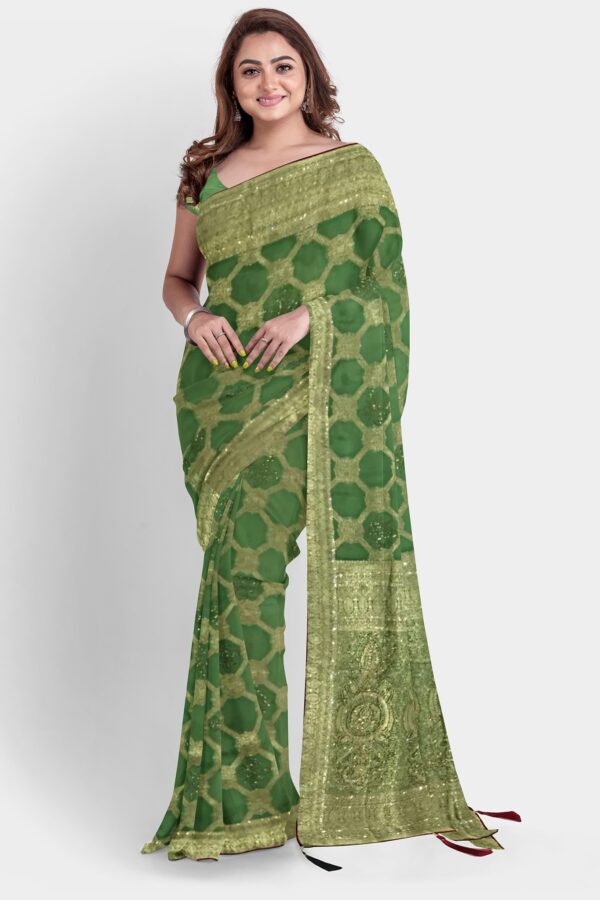 DOLA SILK SAREE PISTA GREEN - Image 2