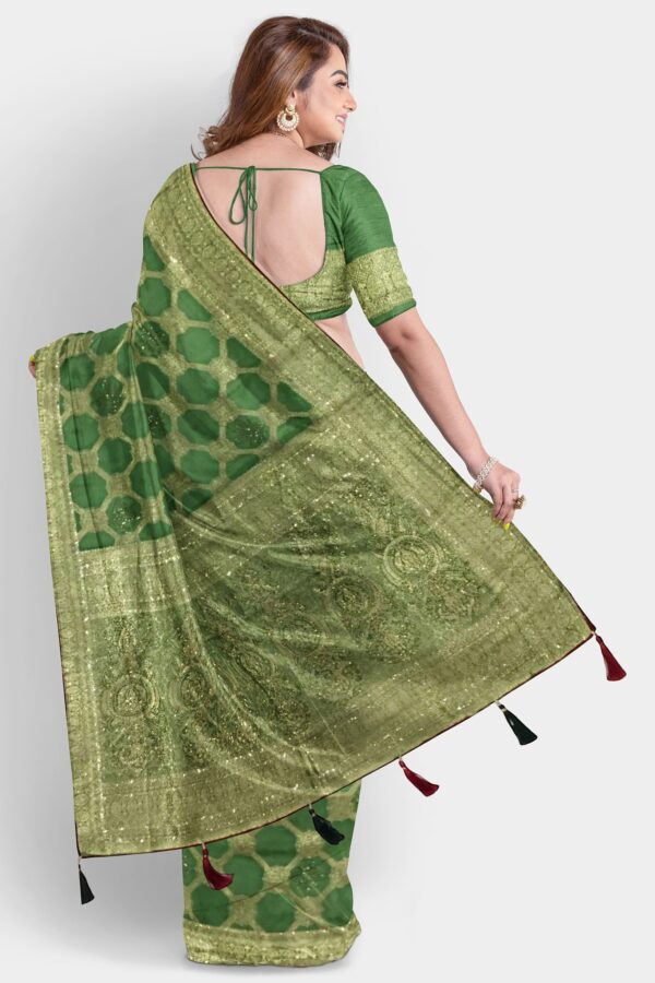 DOLA SILK SAREE PISTA GREEN - Image 3