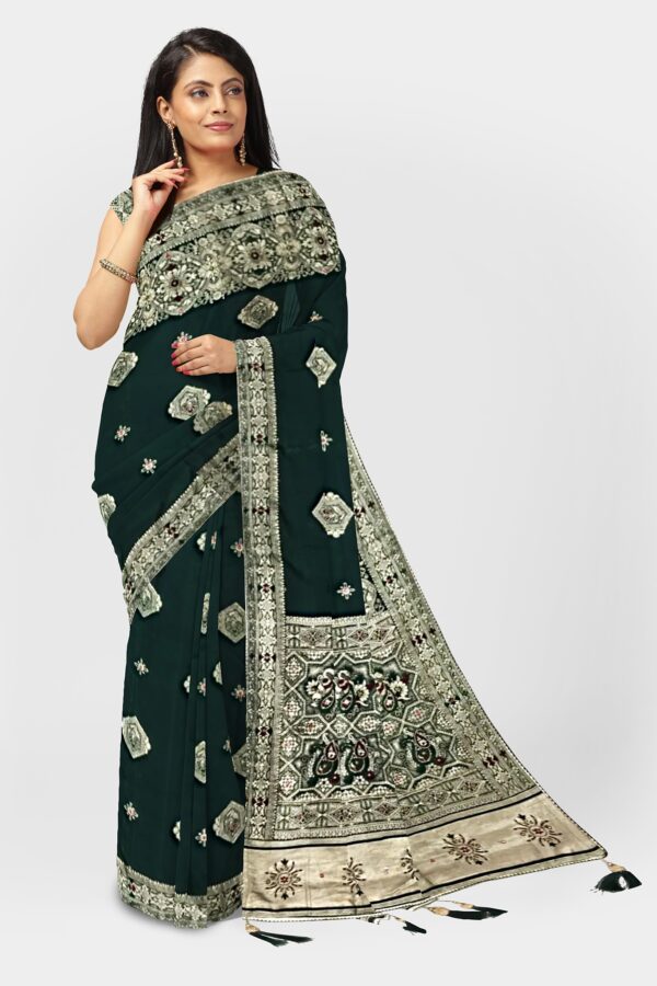 DOLA SILK SAREE DARK GREEN - Image 3