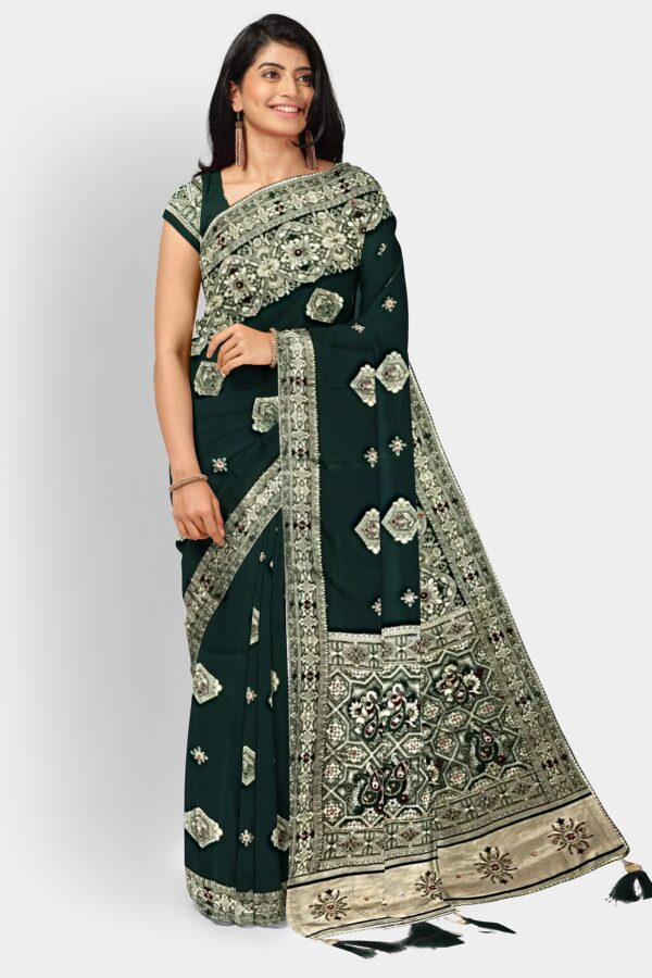 DOLA SILK SAREE DARK GREEN - Image 4
